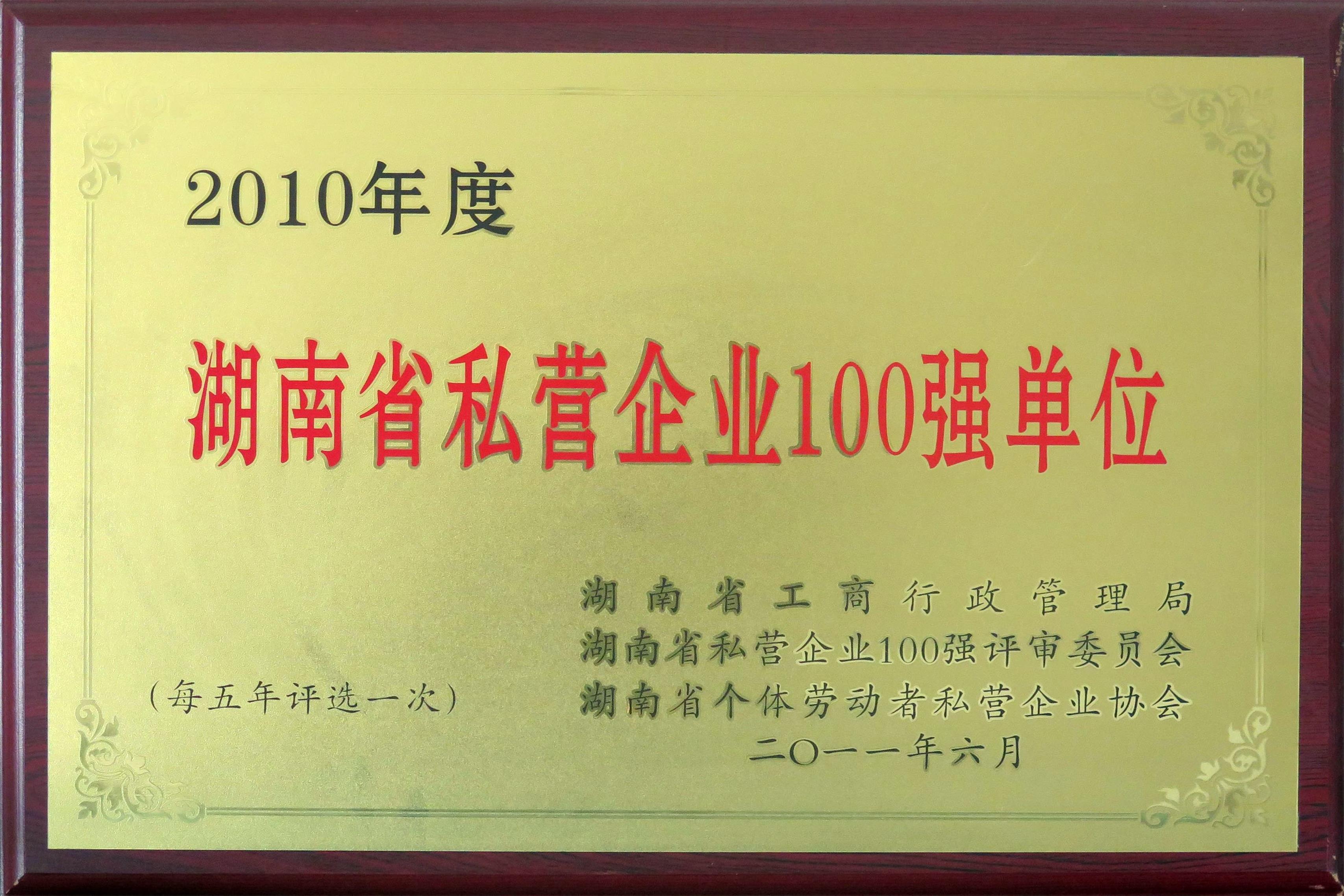 2010年度湖南省私营企业100强单位